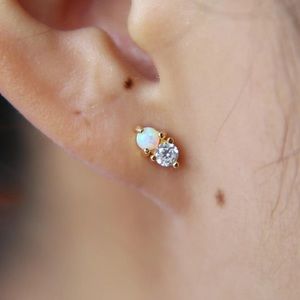 Tiny ear piercing opal stud earrings boho chic